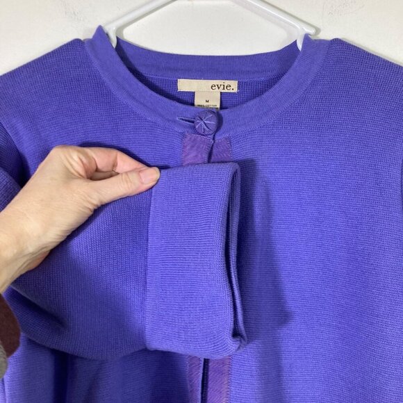 Womens Vintage Evie 3/4 Sleeve Button Cardigan Sweater Belt Detail Purple M Cott - Picture 6 of 9